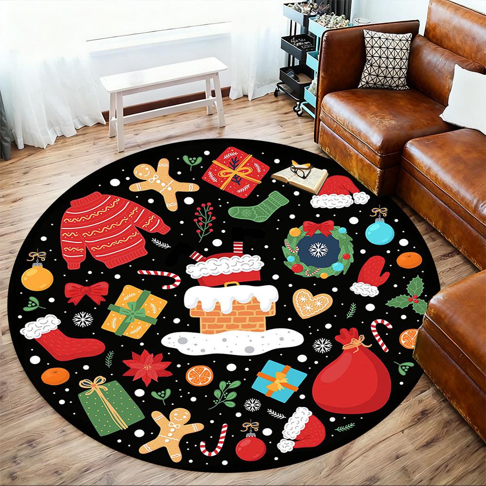 1pc Christmas, holiday Round Chair mat Area Rug - Non-Slip, Floor Mat for Office, Bedroom, and Indoor Decor -1002019