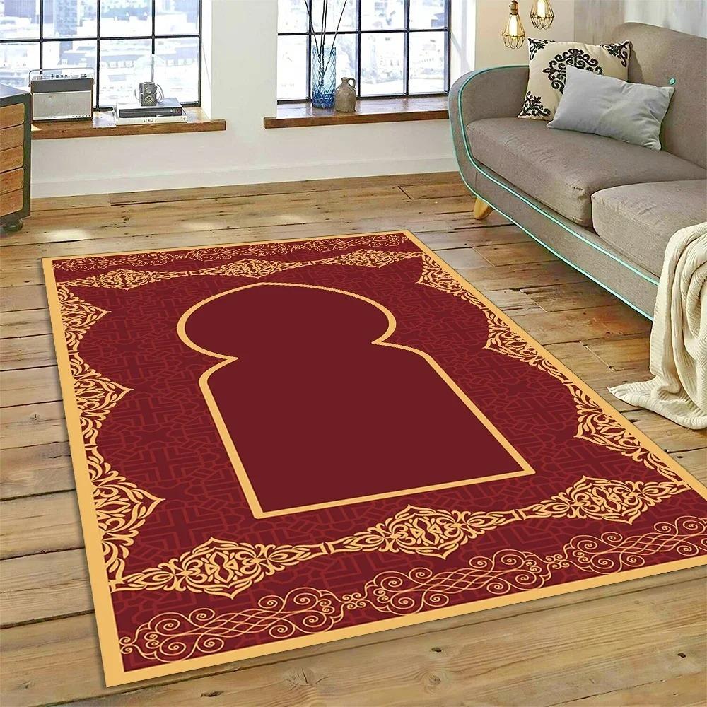 Muslimischer Islam Gebetsteppich zur Wohnzimmerdekoration Teppiche Zuhause Sofa Kaffeetisch Rutschfest Schlafzimmer Bettseite Bodenmatte Waschbar
