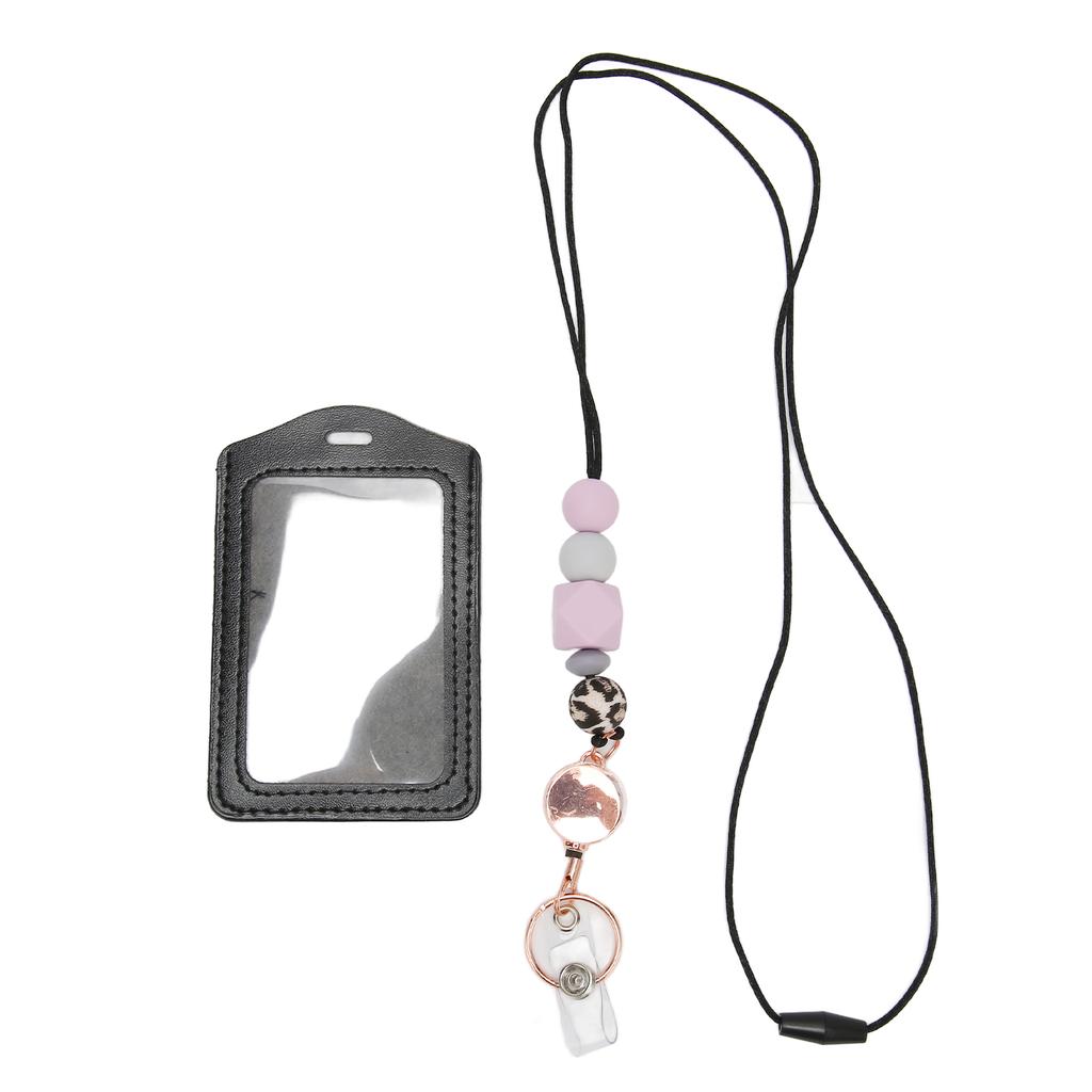 Silicone Retractable Beaded Lanyard with Transparent ID Holder Multi Purpose Badge Holder for Studen