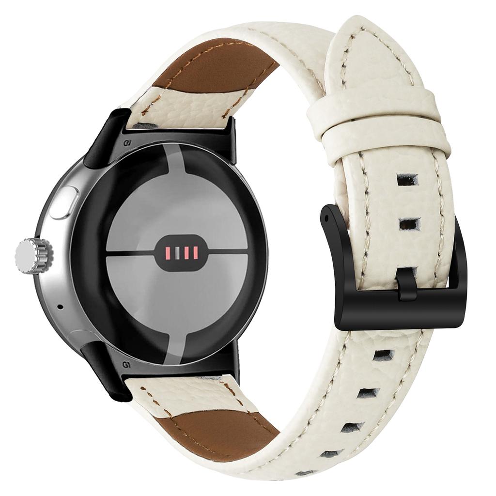 Litchi Textured Genuine Cow Leather Strap with Electroplated Buckle for Google Pixel Watch 4/3/2/Watch 41mm Pointed-End Watch Band