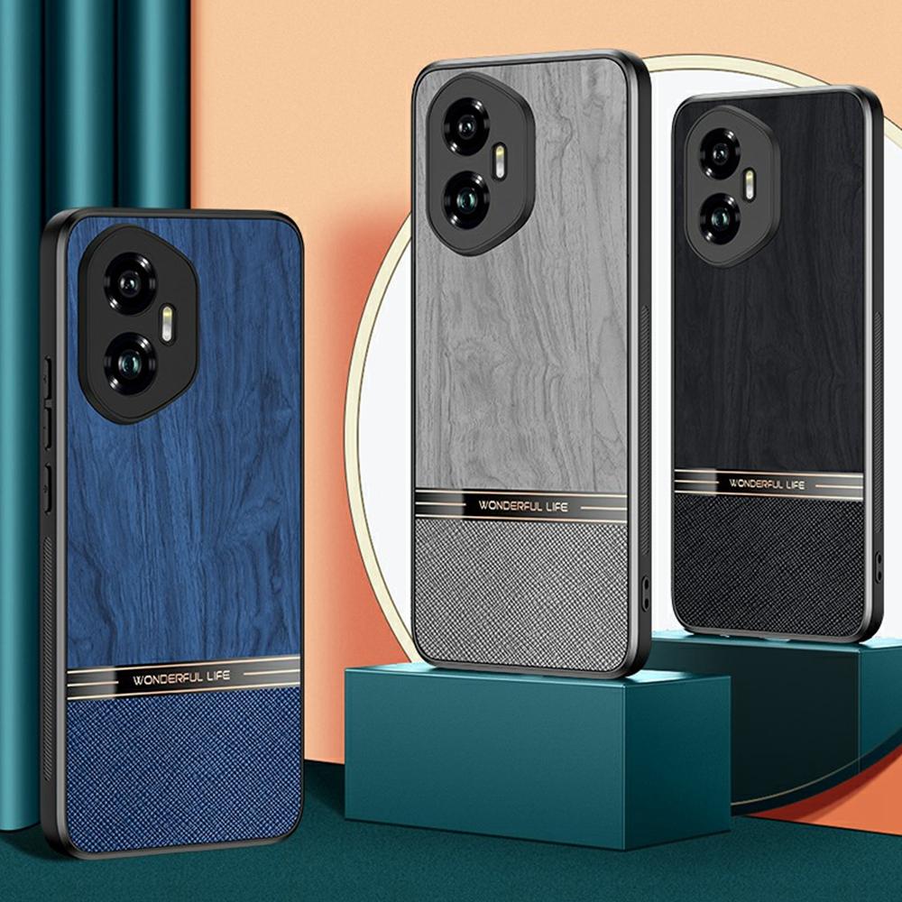 For Honor 400 Pro 5G (Global) Case Wood Texture Leather+TPU Protective Phone Cover