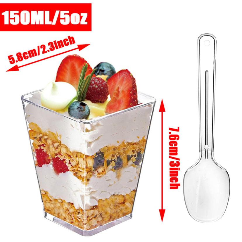 

20 штук в упаковке Пластиковые мини-стаканчики для десертов с ложками, стаканчики для закусок парфе, прозрачные стаканчики для пудинга, фруктов, мороженого, десертные стаканчики