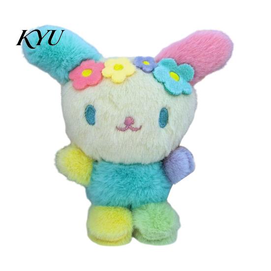 Soft Fabric Key Holder Cute Fluffy Rabbit Keychain, Plush Card Pendant with Creative Cartoon Ring Flower Embroidery, Kawaii Bag Charm for Keys
