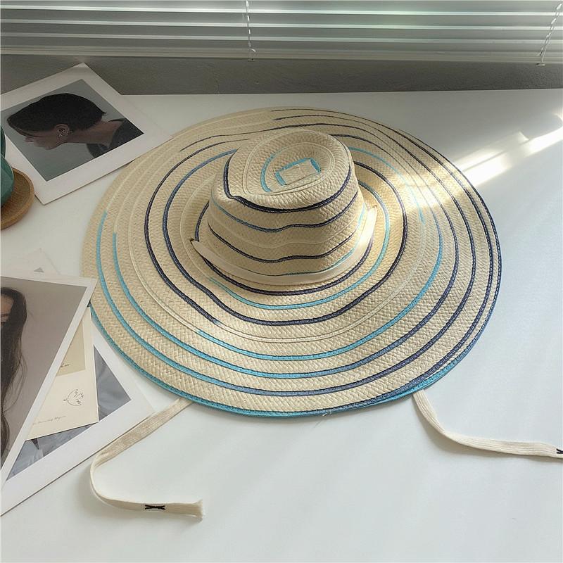 Summer Straw Hat Women's New Color Bar Big Brim Sun Hat Sunscreen Sun Hat Beach Vacation Seaside Travel Foldable
