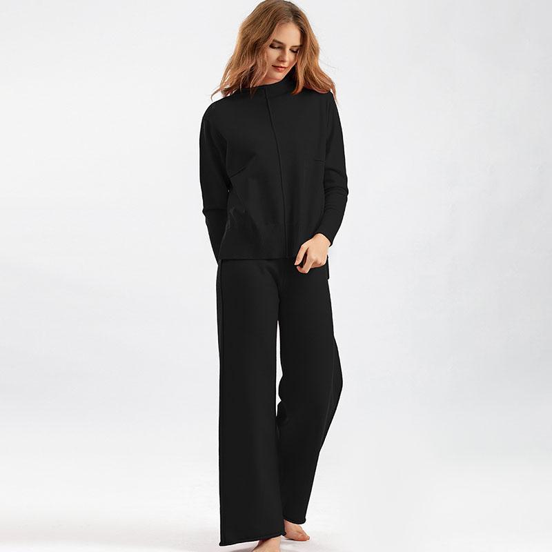 Autumn Winter Women's Knitted Pants Suits Round Neck Slit Sweater Loose Casual Knitted Wide-leg Pants Two-piece Knitted Suit Outfits