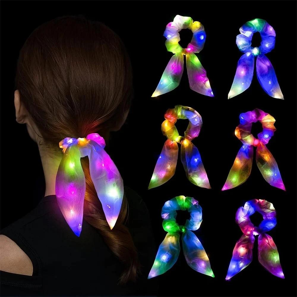 30-100 Stück LED Haargummi Leuchtendes Haargummi Satin Elastisches Haarband Weihnachten Hochzeit Leuchtet im Dunkeln Partyzubehör
