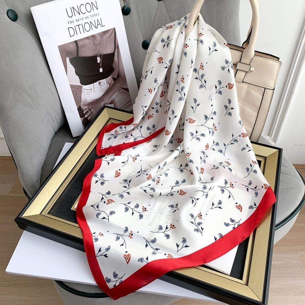 

Versatile Casual Women s Hairbands Printed 70x70cm Square Scarf Imitation Silk Shawls Wraps for Women красный