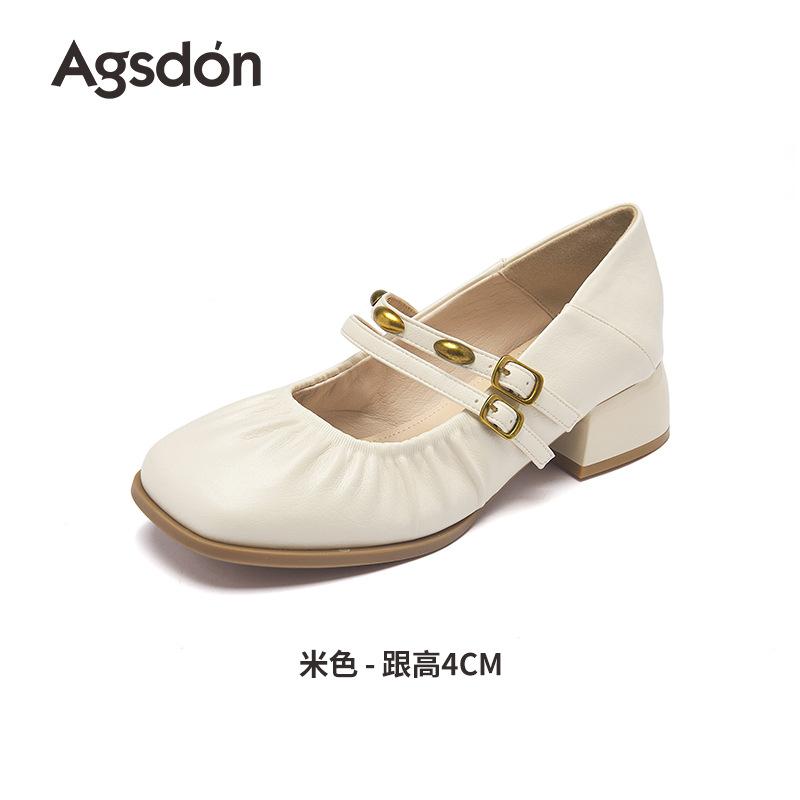 Augustine silver Mary Jane shoes women's 2025 new summer wear French thick heel with skirt light mouth single shoes
