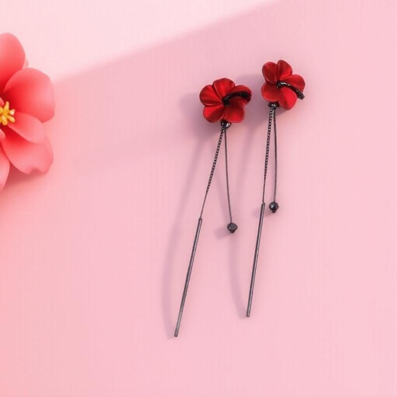 

1Pair Flower Earrings Simple Wild Jewelry Personal Pendant Trendy Human Earrings Long Temperament Drop Earrings красный
