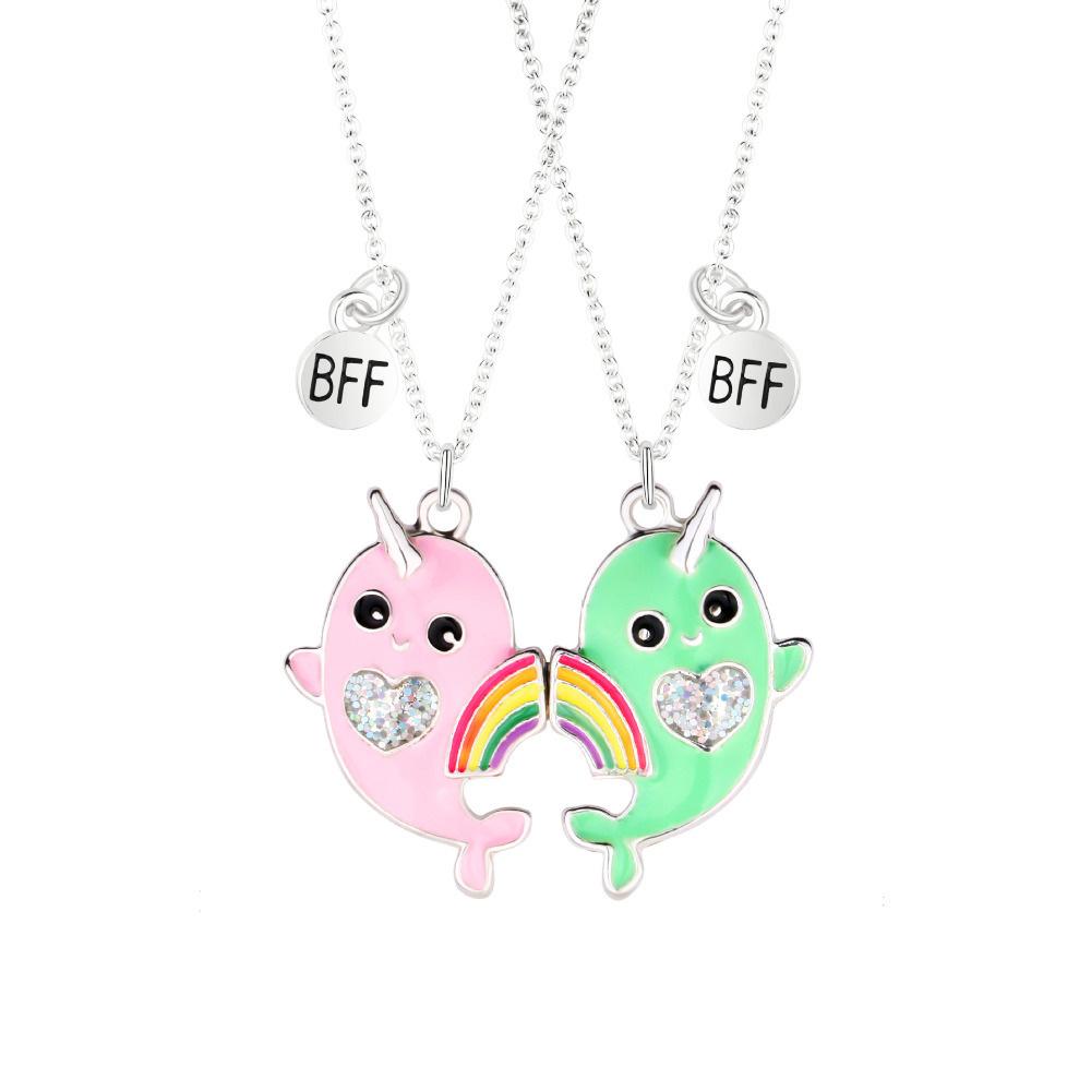 Ein Mädchen 2-teiliges Set Cartoon-Tier-Serie Einhorn Meerjungfrau Capybara Anhänger Beste Freundin Halskette BFF Freundschaft Schmuck Geschenke