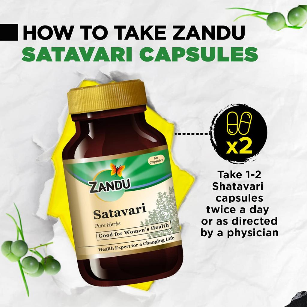 Zandu Satavari Capsules With Natural Satavari Extract For Women’s Wellness Nutritional Support 60 Veg Capsules X Pack Of 2