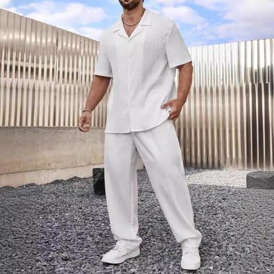 Zweiteiliges Set für Herren Herren Pendleranzug Lässiges Hemd mit Knöpfen und Kurzarmhose