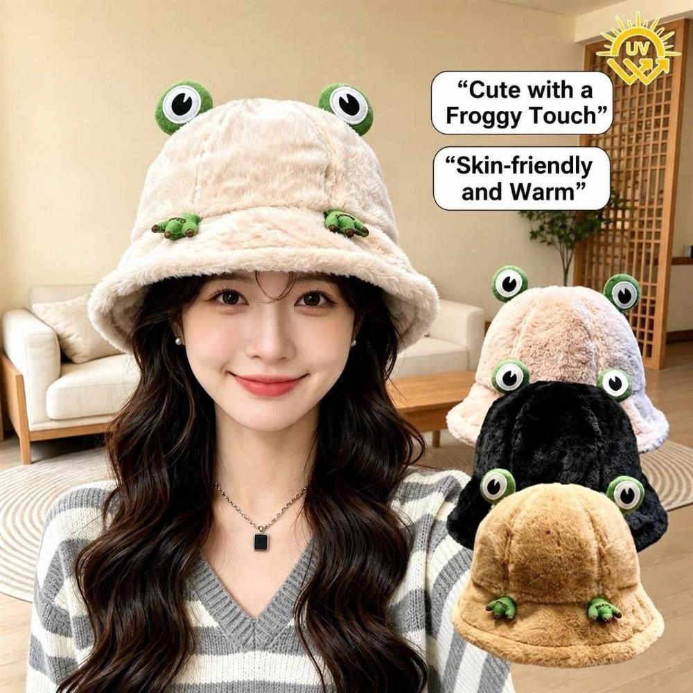 Thickened Plush Bucket Hat Round Top Winter Hat Fashion Warm Hat  Outdoor Wear
