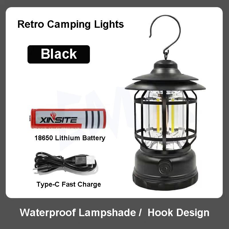 COB Camping Lights Outdoor Waterproof Horse Retro Tent Lighting Light for Garden Street USB Emergency Lamp Battery 600LM