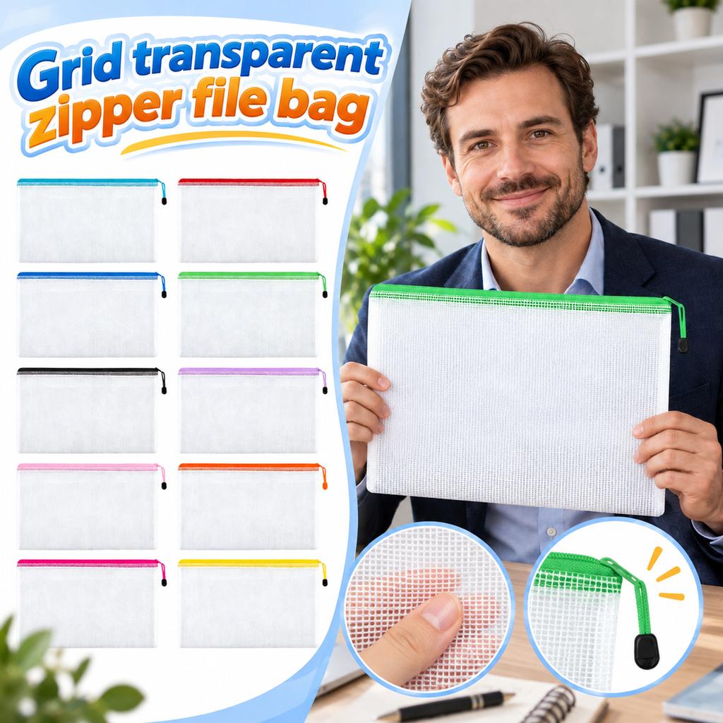 5 Mesh Zipper Pouch Clear Document File Bag for School and Travel Storage