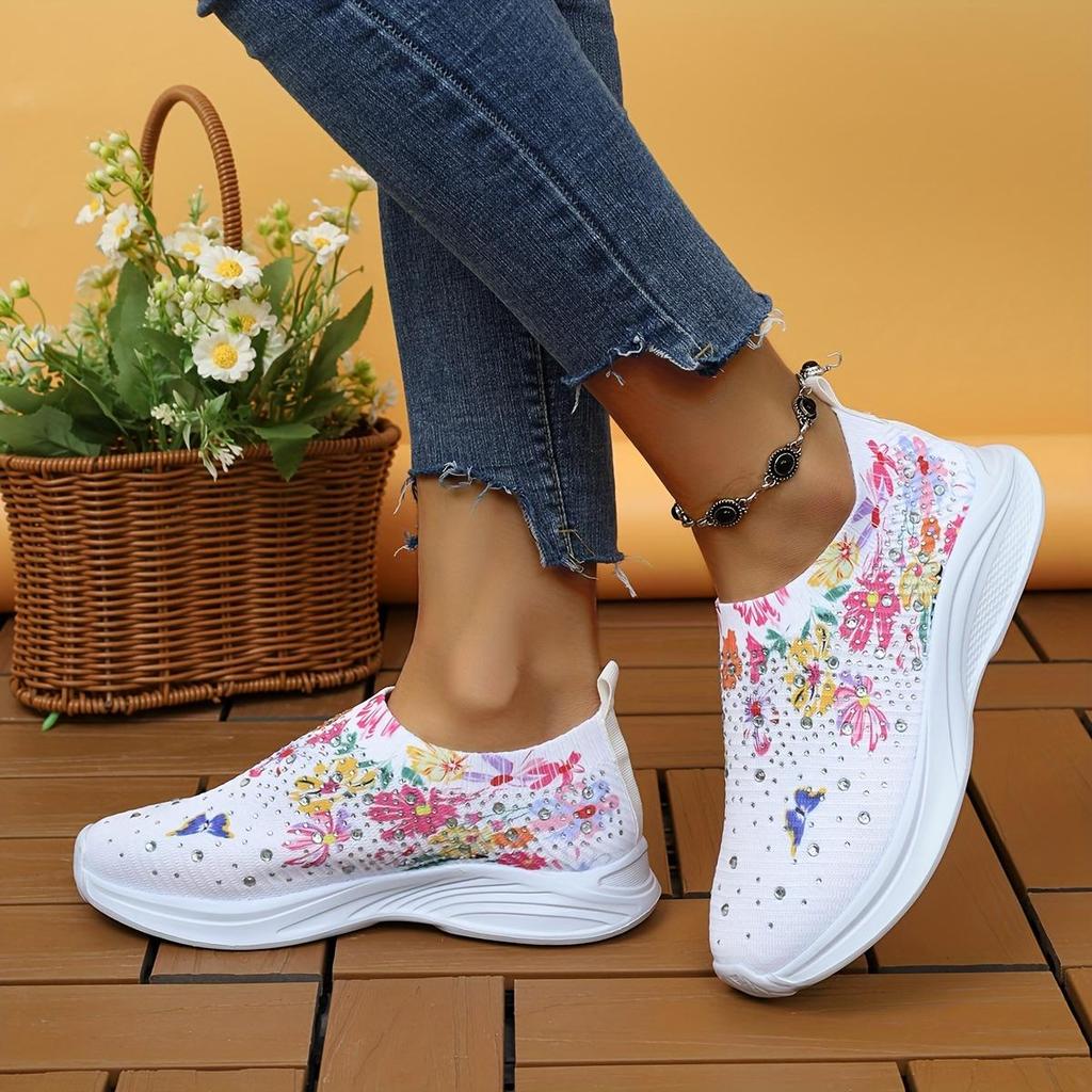Women's Floral & Butterfly Print Sneakers Breathable and Comfortable Casual Low-Top Walking Shoes Outdoor Sneakers