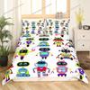 Boys Cartoon Robot Rocket Duvet Cover King Queen Size,Kids Spaceship Bedding Set Starry Galaxy Universe Planet Quilt Cover