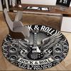 "Rock Music Winged Guitar Round Rug, Black White Non-Slip Mat for Music Room Office Decor, Vintage Statement Carpet"
