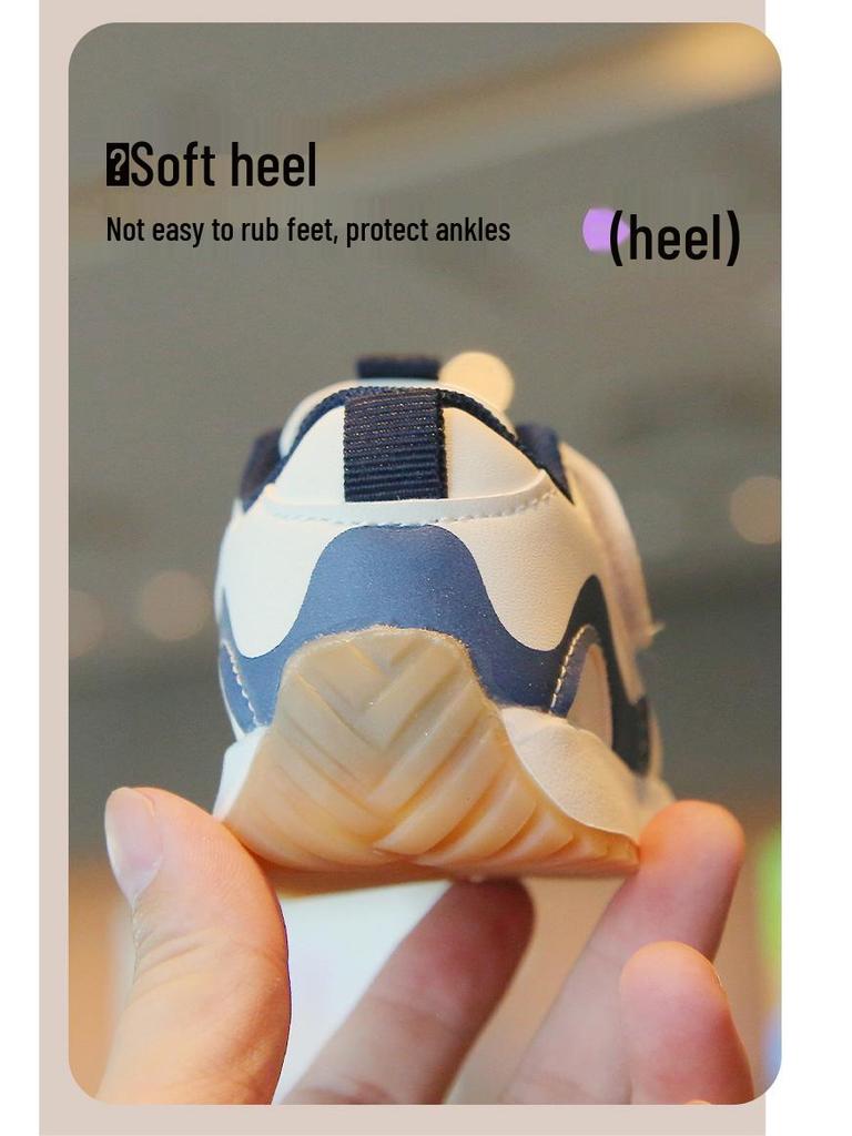 Buty dla malucha na rzepy z blokami kolorów i antypoślizgową podeszwą - Miękka podeszwa z kreskówkowym wzorem dla chłopców i dziewczynek