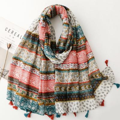 Moda Bohemina Étnica Floral Viscosa Chal Envolvente Dama Bufandas Finas Moda Borla Pashmina Alta Calidad Foulard Hiyab Sjaal