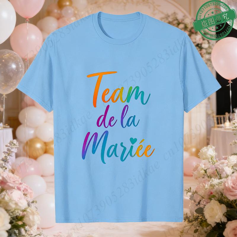 French Women Future Bride Team T-Shirts Colorful Heart Print Short Sleeve Tees for Bachelorette EVJF Party Bridal Wedding Squad