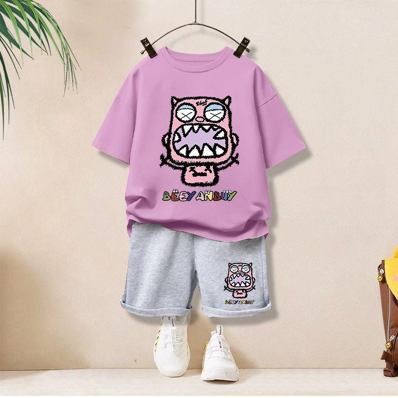 

Boys short sleeved summer outfit, children s sportswear, cool and fashionable summer outfit 140