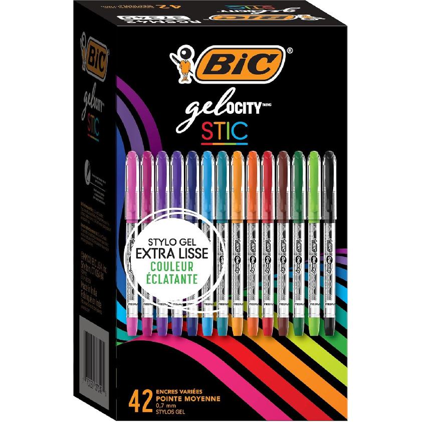 BIC Gel-ocity Smooth Stic Gel Pen, Medium Point (0.7mm), Assorted Colors, 42-Count, Vibrant and Smooth Gel Ink Pens