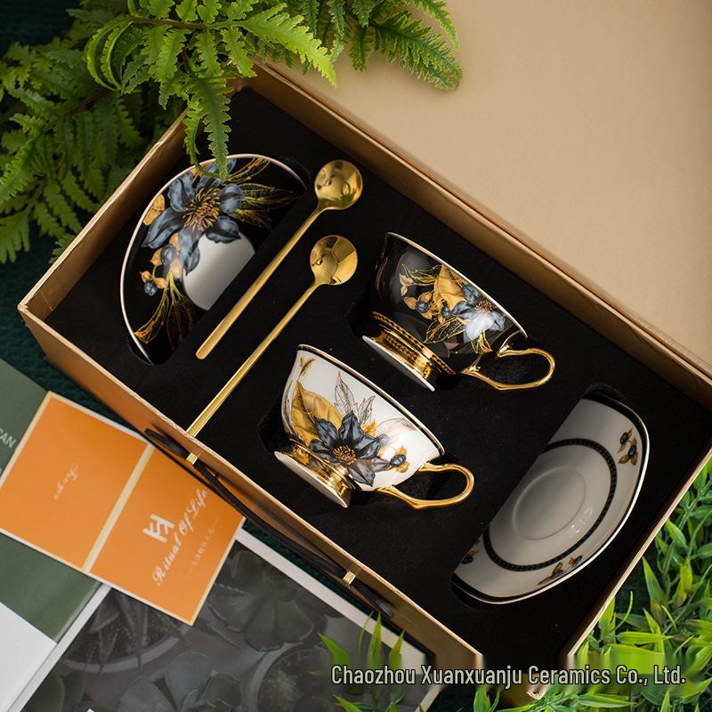 Luxury Retro Bone China Coffee Cup & Saucer Set - Elegant Gift Box, Perfect for Afternoon Tea or Souvenirs