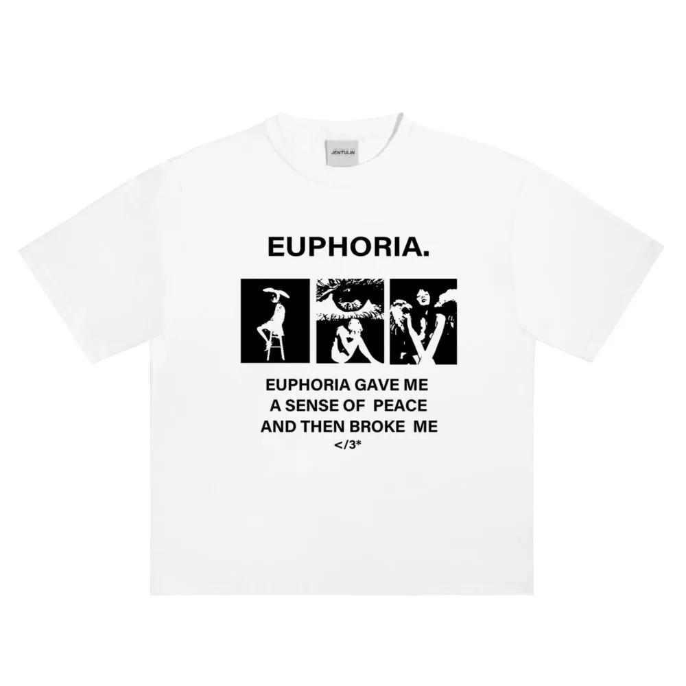 Hot Oversize Streetwear Unisexs Clothing Euphoria Graphic Print Tshirt Cotton Hip Hop Korean Short Sleeve Top Unisex Goth