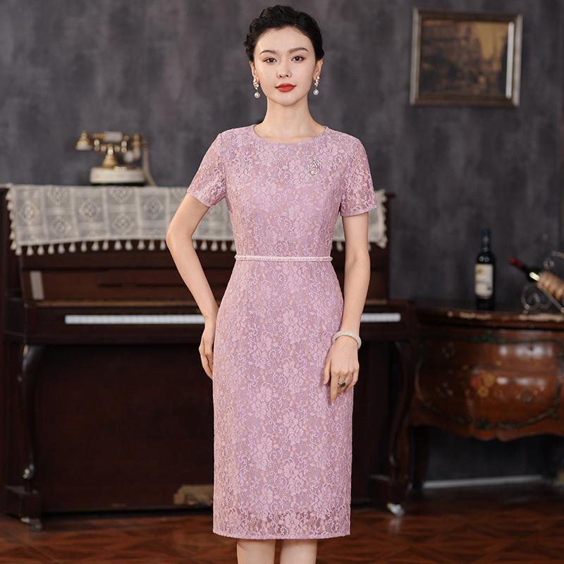 Spring 2025 Purple Mother-in-Law Formal Dress: Three-Quarter Sleeve, High-End, Plus-Size Skirt for Wedding Banquet.