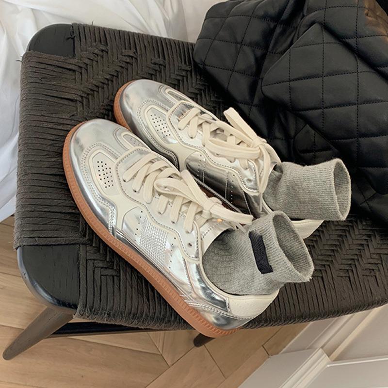 Sheepskin~ Silver leather women's thick-soled, lightweight and breathable casual sports shoes, versatile board shoes, running shoes