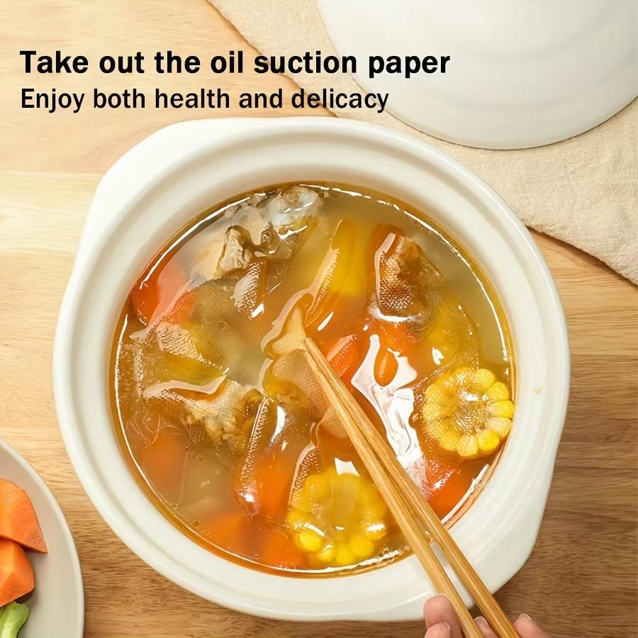 50/100pcs Food Grade Oil Absorbing Paper, Reduces Grease In Fried Foods & Soups, Round Kitchen Filter Paper for Healthy Cooking