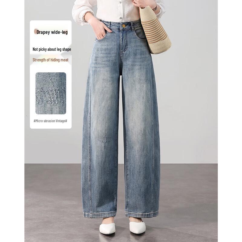 

TERRE BLEUE Vintage Distressed Wide-Leg Jeans for Women 28