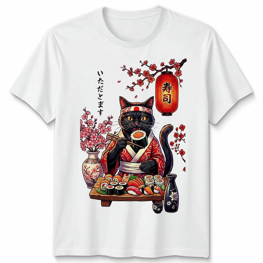 Japanese Sushi Cat Kitten Anime Unisexga Unisex T Shirt Unisexs Unisexs Tee