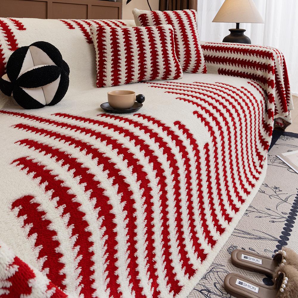 

1 шт. Геометрический полосатый бархатный чехол для дивана, Современный простой стиль, Подходит для 3-местных, одноместных, двухместных и секционных диванов, Мягкий и теплый зимний плед 180 * 130CM