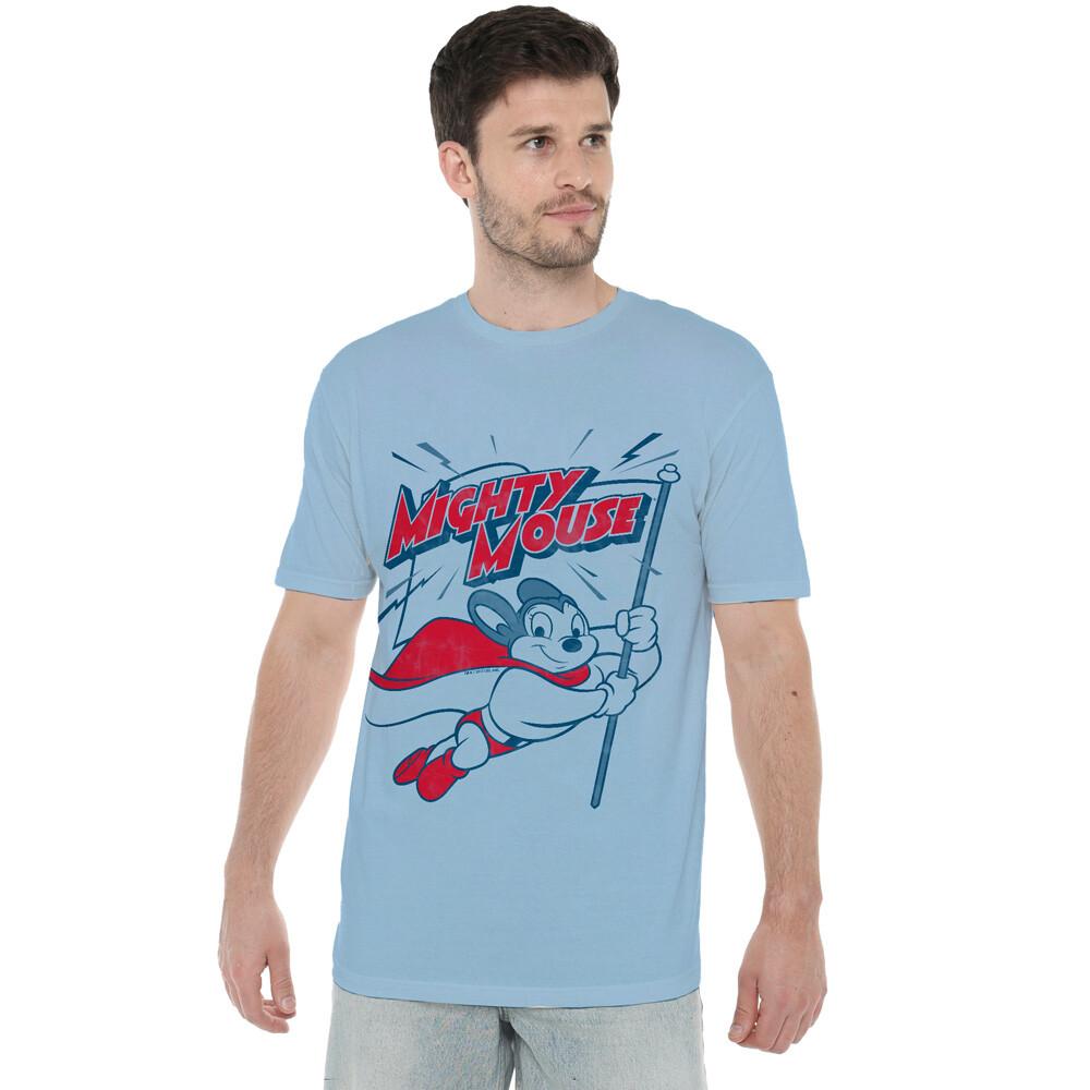 Mighty Mouse Mighty Flag T-Shirt S-2XL Light Blue M