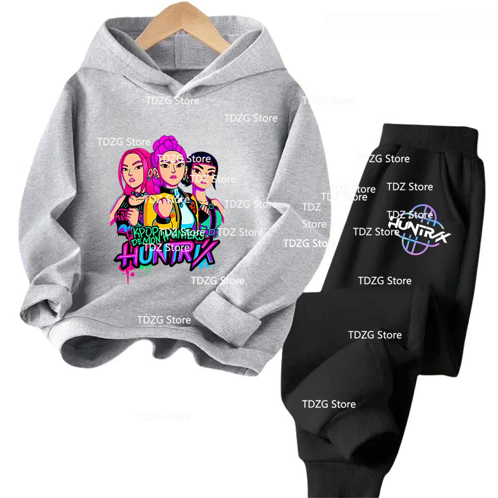 Autumn Hot Movie KPop Demon Hunters Hooded Children's Hoodies Set Pants Suit 2pcs Set Casual Fashion Boy Girl Sportwear Clothing