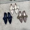 Bow Tie Mary Janes Shoes Women Elegant Daily Pointed Toe Flats Shoes Ladies Pu Leather Spring Autumn Casual Black Loafers