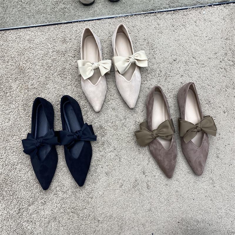 Bow Tie Mary Janes Shoes Women Elegant Daily Pointed Toe Flats Shoes Ladies Pu Leather Spring Autumn Casual Black Loafers