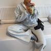 Women's 2 Piece Outfit Crop Zip Up Hoodie Wide Leg Sweatpants Set