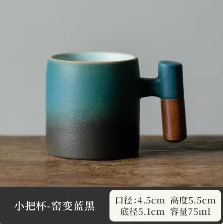 Ceramic Gradient Wooden Handle Tea Cup Stoneware Japanese Coffee Cup Home Kiln-turned Retro Small Wine Cup