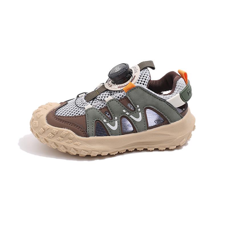 Boys Sandals Summer 2025 Children's Beach Shoes Bag Head Sandals Girls Hollow Rotating Button Shoes New Trendy Shoes