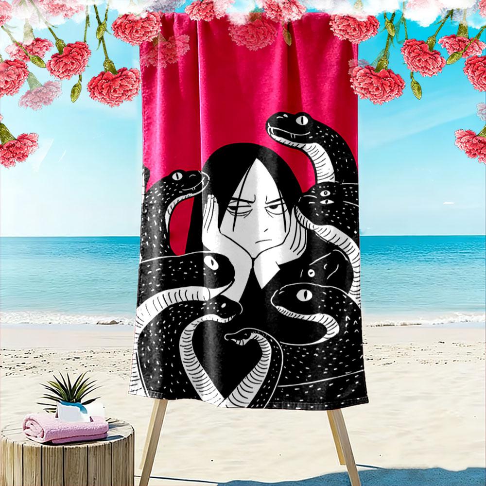 Girl Surrounded by Snakes Art Beach Towel Quick-drying for Travel Outdoor Sports Jogging Beach and Swimming