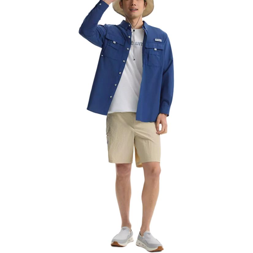 Columbia PFG Fashion Versatile Comfortable Casual Breathable Sun Protection Long Sleeve Outdoor Multi-Pocket Shirt Unisex shirts Blue FJ7048-468
