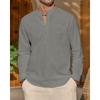 Camicie in cotone e lino per uomo, camicia casual, leggera, a maniche lunghe, con colletto Henley, da spiaggia, maglietta hawaiana da uomo