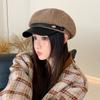 Leather brim duck tongue beret autumn and winter hat women's velvet warm octagonal hat fashionable versatile painter hat