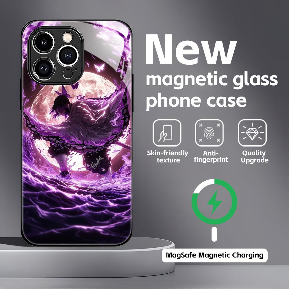 Anime Demon Slayer cool  Phone Case For iPhone 16 15 14 13 12 11 X XR XS 8 Plus Mini Pro Max Glass Magnetic Case