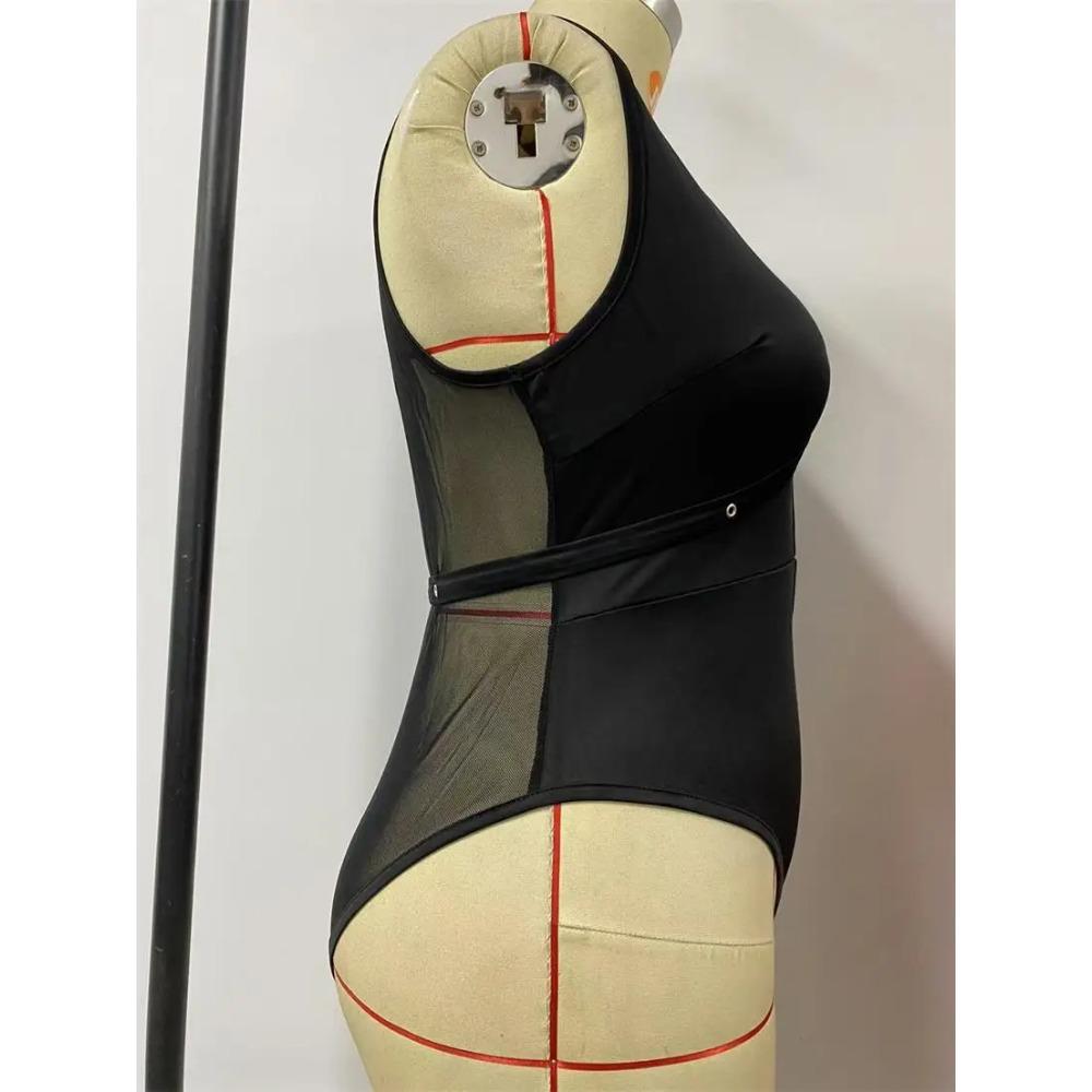 Large Size Sexy Lingerie Women's Mesh Jumpsuit Tight Fitting Black Hollow Out Erotic Perspective Restrained Lingerie