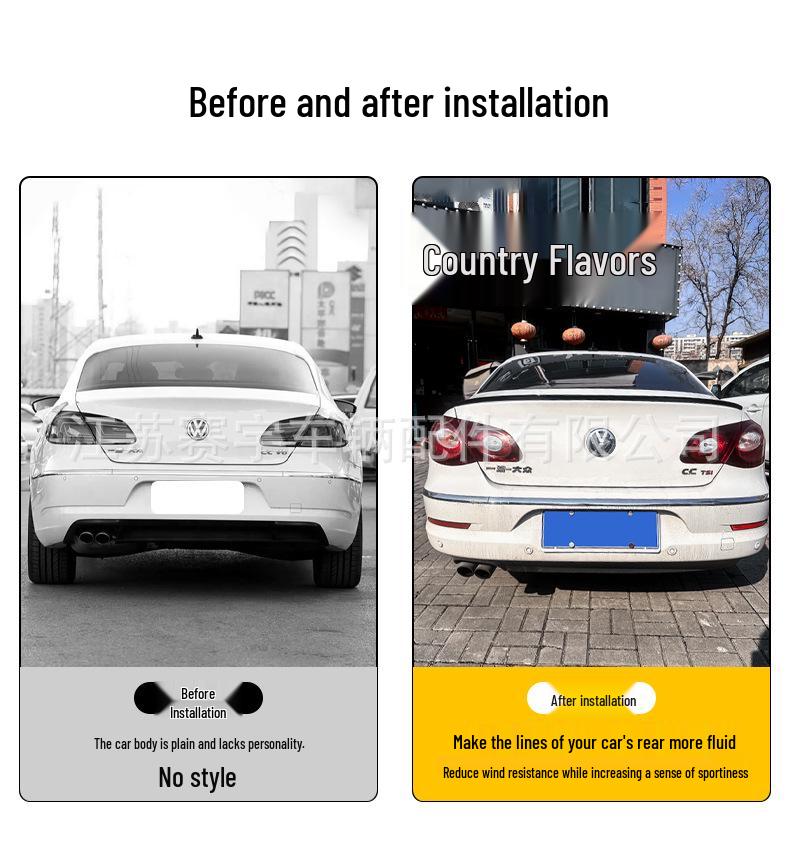 Volkswagen CC Rear Spoiler (2009-2018) - Non-Destructive, No-Punching Diffuser, Carbon Fiber Texture.