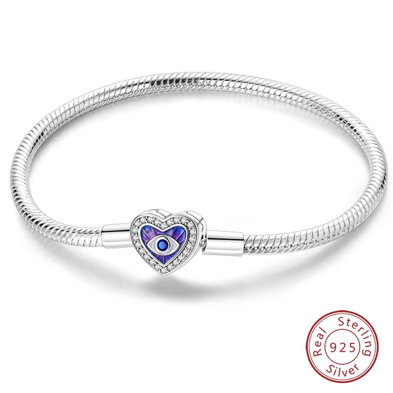 925 Silver Heart Shaped Series Love Forever Shining Zircon Bracelets Fit DIY Charm Beads Birthday Jewelry Gift